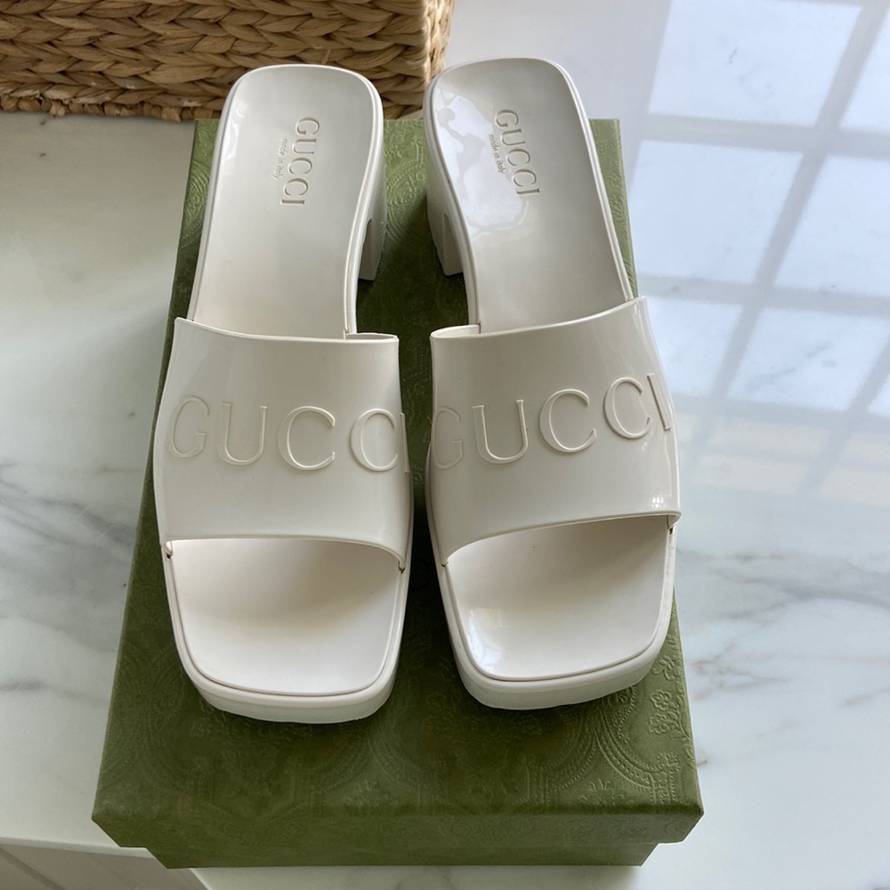 Gucci Rubber White Platform Slide Sandals, size 39